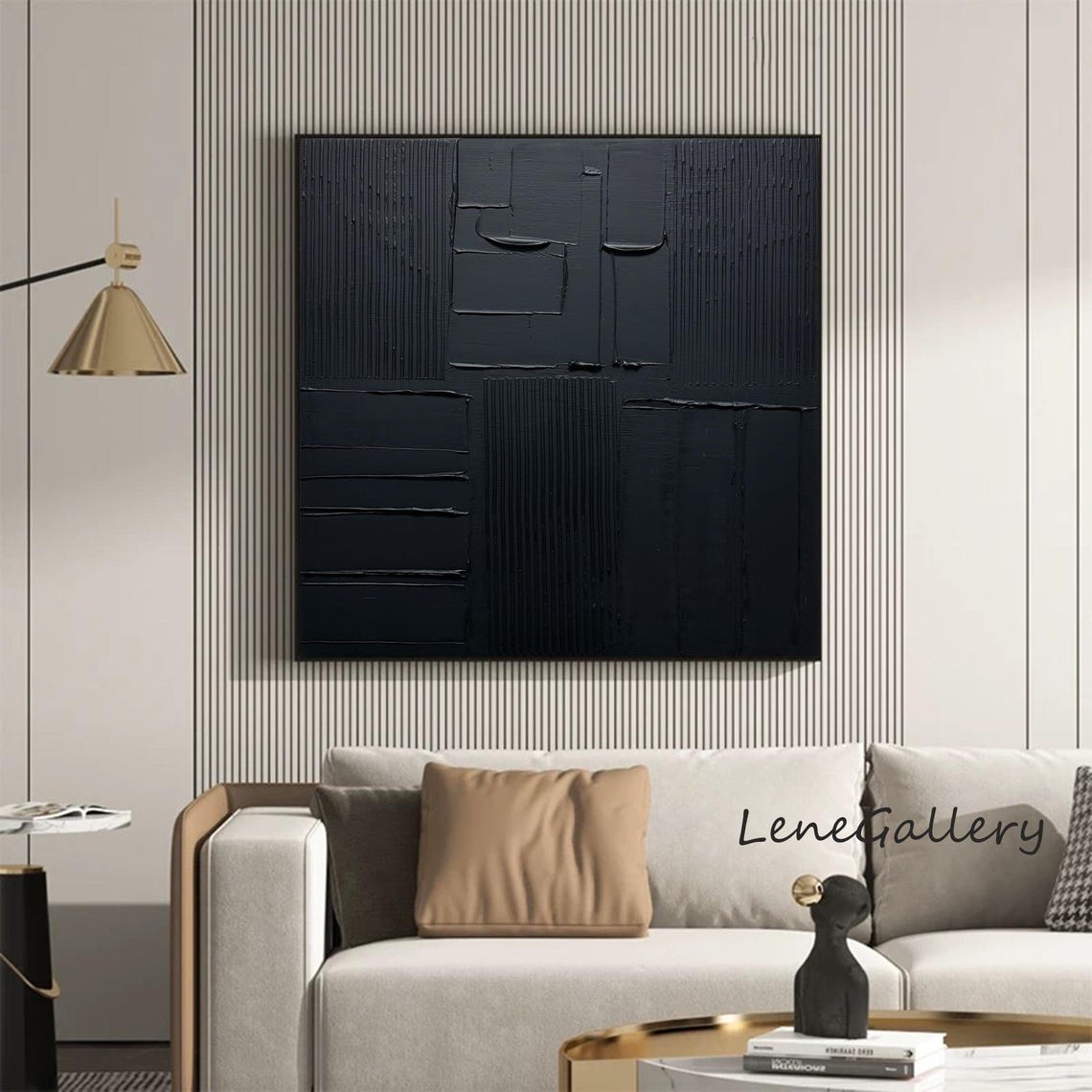 Large Black Minimalist Wall Art , Black 3D Texture Painting , Black ...