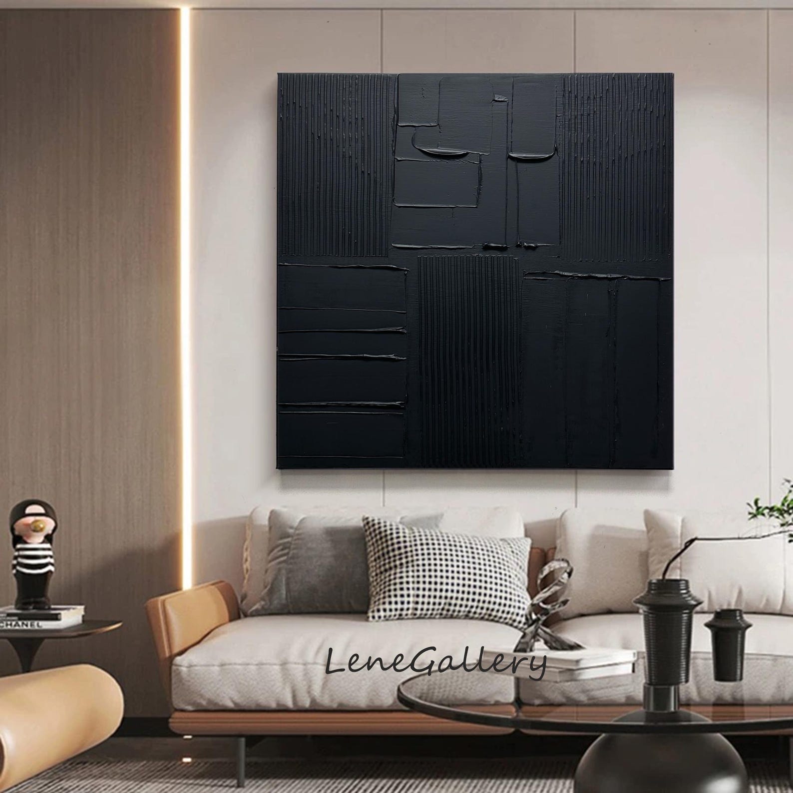 Large Black Minimalist Wall Art , Black 3D Texture Painting , Black ...