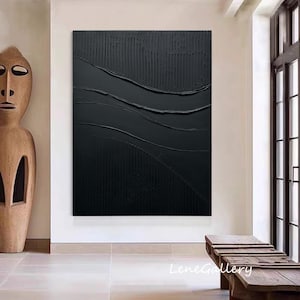 Pintura abstracta 3D negra, arte de pared con textura negra, arte abstracto negro, decoración de pared 3D negra, arte de pared negro, arte abstracto con marco negro