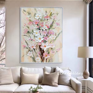 Abstract Flower Oil Painting on Canvas, Large Wall Art, Original Minimalist Pink Floral Art,Custom Painting ,Modern Living Room Decor