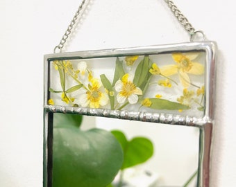 Glasspiegel Gepresste Blumenkunst Wandbehang Glaskunst Spiegelwanddekor Kleiner Wandspiegel Getrocknete Blumen Kosmetikspiegel