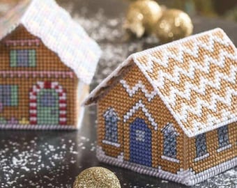 Gingerbread house in Plastic canvas pattern in PDF English Vintage Christmas ornaments Christmas house Christmas decoration