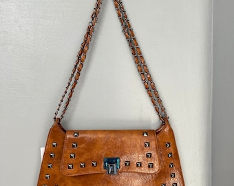 Vintage rivette cross body bag, hand shoulder bag, compact purse. Ladies women fashion bag purse