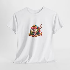 Camiseta de sushi kawaii kitty, presente para amantes de gatos, camiseta engraçada de desenho animado, camiseta de comida japonesa, blusa de animal fofo, roupa de gatinho de anime