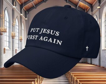 Setzen Jesus zuerst Hut Premium gestickte christliche Mütze Christus Kreuz Bibel Deckel Schrift inspiriert religiöser Sonnenschutz