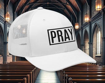 Czapka PRAY z haftem chrześcijańska z motywem Boga i religijnym, prezent inspirowany wiarą, czapka typu trucker z daszkiem typu snapback