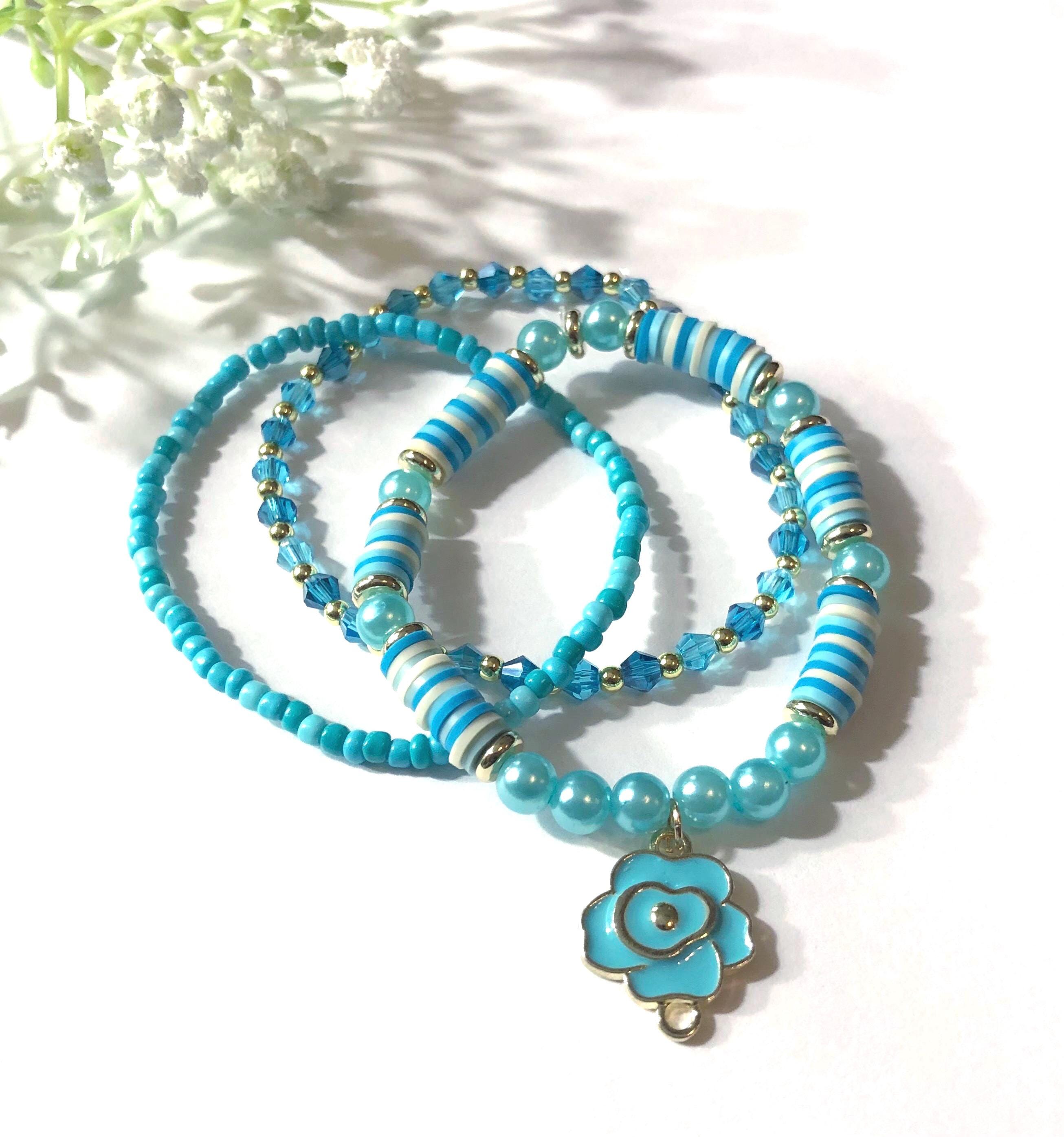Collier Et Bracelets Turquoise Pendentif Fleur En Pot - Occasion - Style Perles
