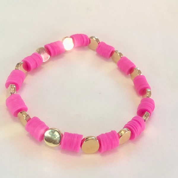 Boho Chic Hot Pink and Gold Bracelet