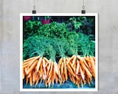 Kitchen Art Food Photography - Bunched Carrots and herbs in Farmers Market in Provence France 12x12 18x18 22x22 photograph wall home decor