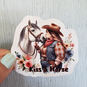 Kiss a Horse Sticker, Plus Size Cowgirl Sticker, Horse Sticker, Plus Size Equestrian Sticker, Western Sticker, Cowgirl Sticker, Cowgirl Art