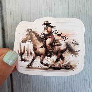 Giddy Up Cowgirl Sticker, Plus Size Cowgirl Sticker, Cowgirl Sticker, Western Sticker, Plus Size Equestrian, Horse Sticker, Horse Rider Gift