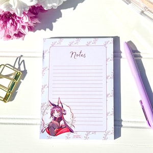 Kitsune Anime Notepad A6 | 50 tear away sheet notepad| Fox Spirit Notepad for Notes & Journaling | Anime stationary
