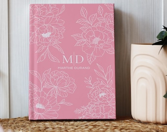 Carnet de notes personnalisé, Journal Agenda fleuri avec iniciales nom et prénom