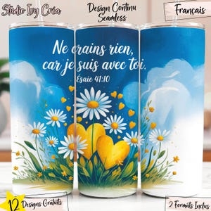 Ne crains rien, Ésaïe 41 verset 10, Emballage Aquarelle Chrétien Numérique pour Tasse Gobelet 561 ml 20 oz, Projet Créatif, Texte Français