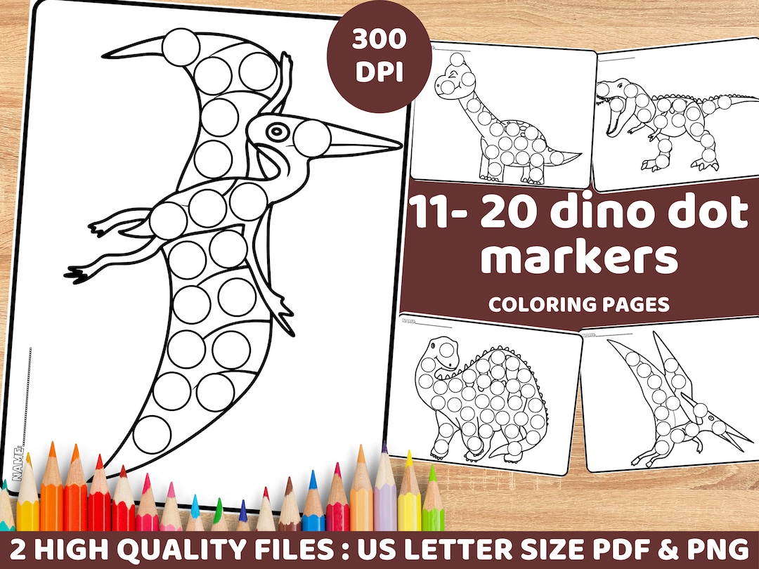 20 Dino Dot Markers Coloring Pages Easy for Kids Children Minimalist
