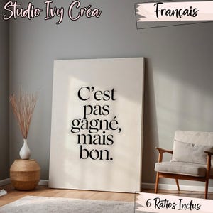 C'est pas gagné mais bon、Affiche Humoristique arcastique motionnel、Humor noir、Poster Numérique à imprimer、Français