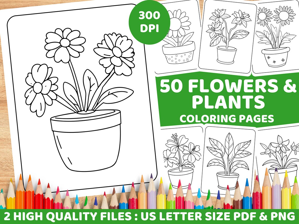 50 Flowers and Plants Coloring Pages Easy for Kids Children Printable ...