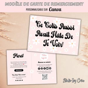 Carte de remerciement entreprise rétro modifiable sur Canva, design floral groovy, insertion personnalisable à imprimer pour vos commandes