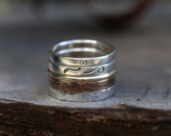 Elements Stacking Rings - 9k gold and sterling silver