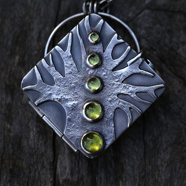 RESERVED - The Gatherer’s Locket – peridot and sterling silver necklace
