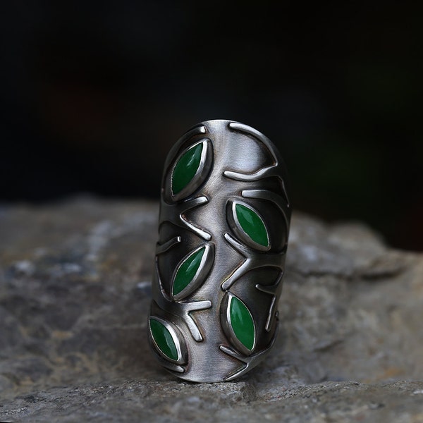 Summer tree - jadeite and sterling silver ring