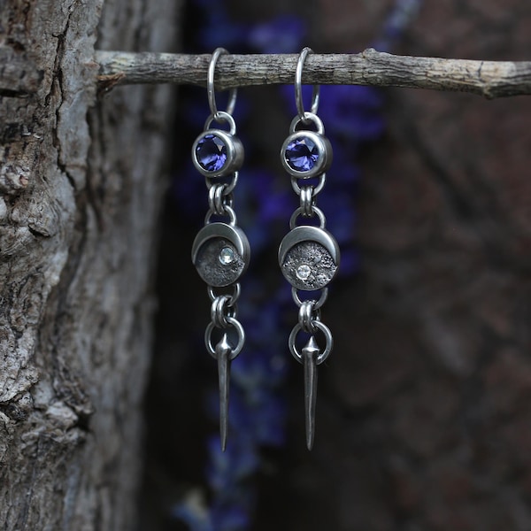 The Stargazer’s Earrings – Iolite, Moonstone and Sterling Silver