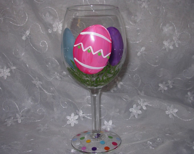 Easter Eggs Hand Painted Wine Glass Etsy