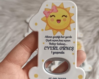 Imán personalizable para baby shower: Abridor de botellas número uno