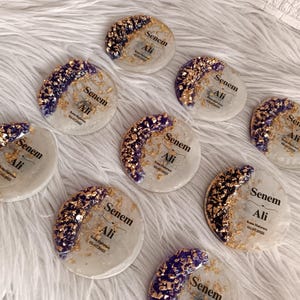 Personalized Epoxy Stone Magnet with Custom Text | Wedding Favor, Engagement, Baby Shower, Newborn, Mevlut Gift