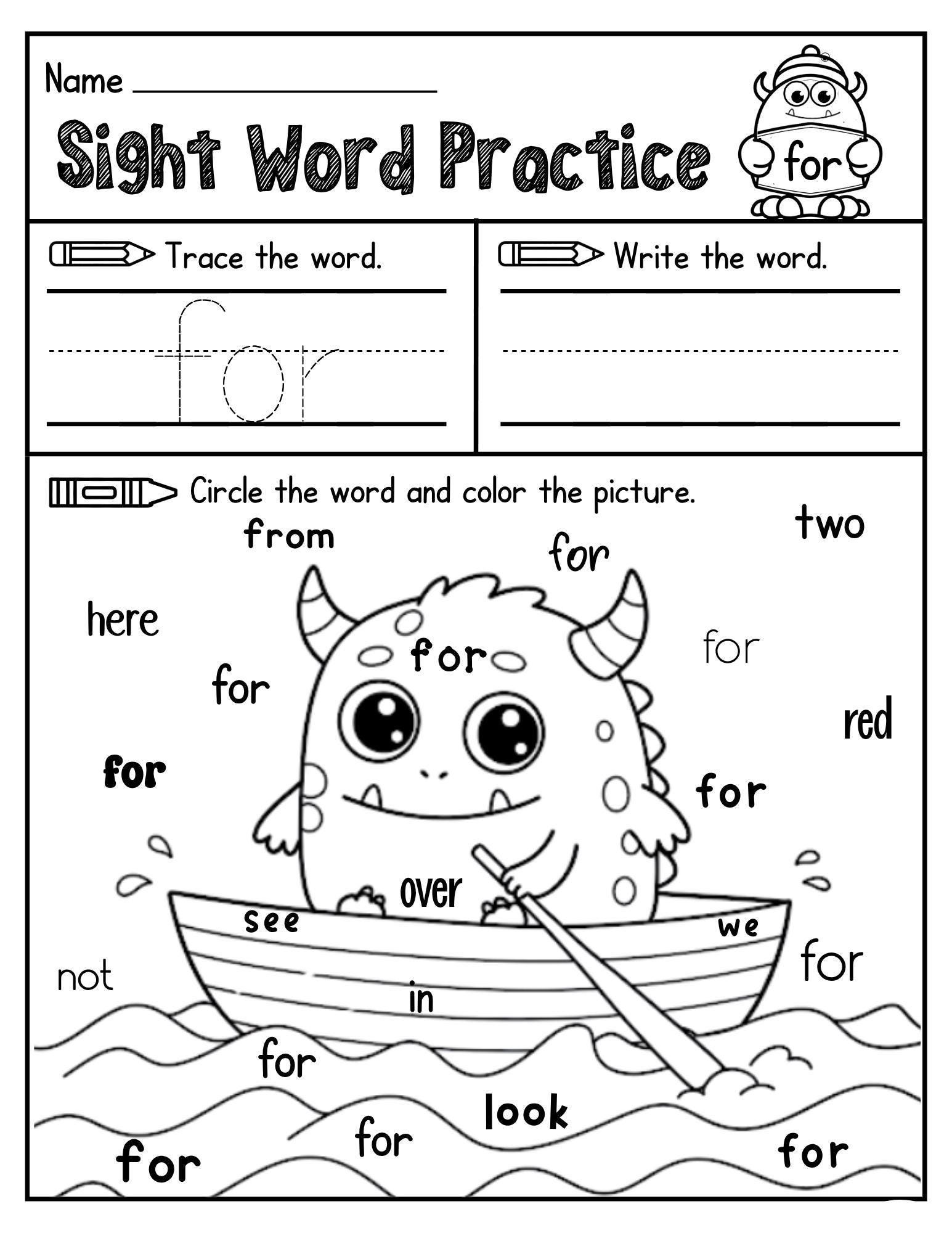 Monster Sight Word Worksheets – Pre-primer, Reading & Writing (PDF) - Etsy