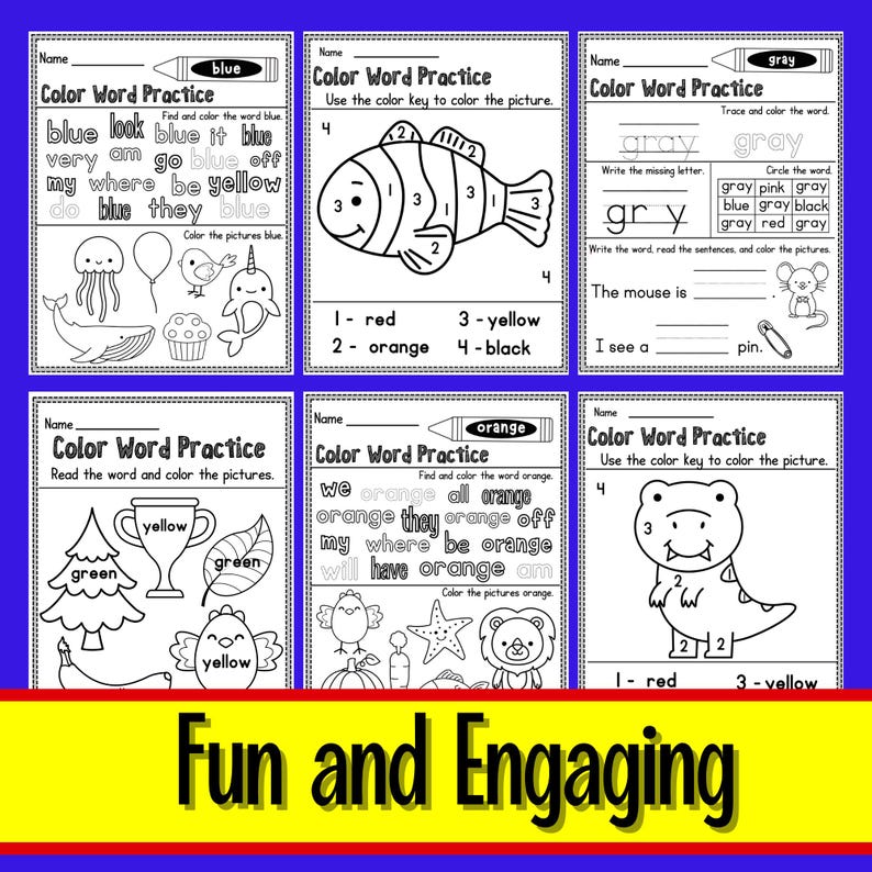 Color Words Handwriting Worksheets Practice Preprimer Kindergarten