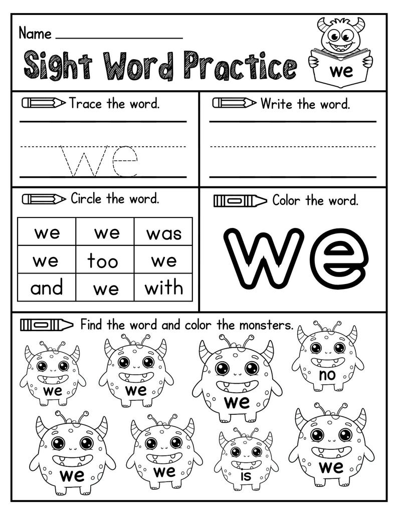 Monster Sight Word Worksheets – Pre-primer, Reading & Writing (PDF) - Etsy