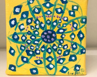 Original Art Hand Painted Gift. Mandala for Inner Dance.  4" x 4" Acrylic Painting