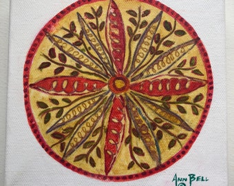 Hand Made Gift, Mandala for Wisdom, 6 x 6 Canvas, Original Art, Acrylic Painting, Spiritual Art