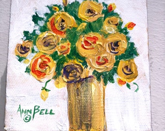 Gift Original Art, Gift for Mom.  4" x 4" Acrylic Painting on Canvas Bright colors and texture,