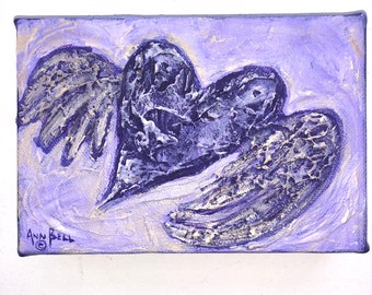 Handmade Gift Lavender Winged Heart Painting 4 x 6 Original Art Acrylic