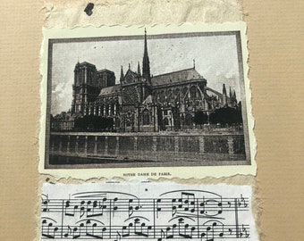 Original Art Notre Dame de Paris, Small 8 x 10 Collage, Mixed Media Painting