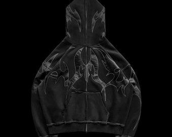 Gothic New Thorn pattern puff print vintage zipper hoodie & sweatpants