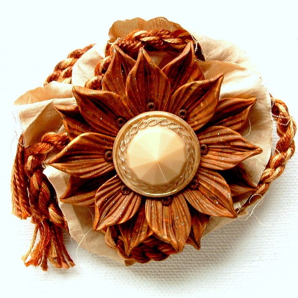 Golden Flower Necklace, hand-sculpted polymer clay