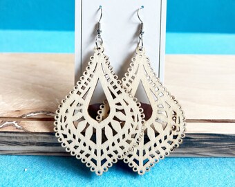 Balsa Wood Intricate drop Earrings