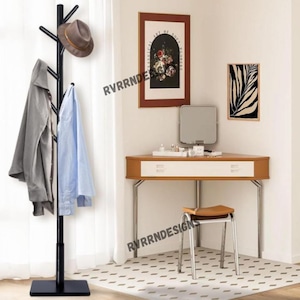 Wooden Standing Coat Rack With 8 Hooks And 3 Adjustable Height | Hat Rack | Rustic Coat Rack | Standing Coat Rack | Modern Coat Rack