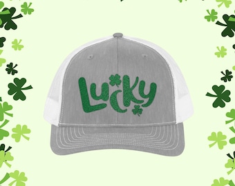 Embroidered "Lucky" Shamrock Trucker Hat - St. Patrick's Day Snapback