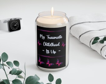 My Traumatic Childhood Illuminé - Bougie de soja parfumée 13,75 oz, bougie de récupération après un traumatisme, bougie cadeau pour la santé mentale, bougie d'anxiété, temps difficiles