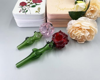Rosenpfeife Handgefertigte Glaspfeife, rosa Blumenglaspfeife, Art Lady Pfeife, einzigartiges Geschenk für Sie, mundgeblasene Glaspfeife