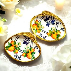 Sicilian Lemons Wedding Ring Dish Shell /Engagement Rings Holder Capri Positano Citrus Trinket Dish Amalfi Coast Inspired Wedding Ring Dish