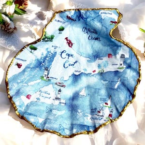 Cape Cod Map Ring Dish Shell ,Custom Personalized Maps ,Cape Cod  Wedding Seashell Ring Holder , Bridesmaid Favors , Cape Cod Lovers Gift