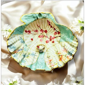 Japanese Floral Shell Ring Dish, Asian Wedding Decor