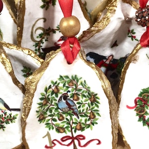 12 Days of Christmas Oyster Shell Ornament: Decoupaged Seashell Decoration