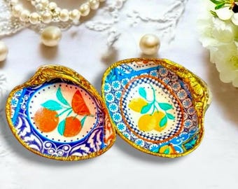 Italian Amalfi Coast Trinket Dish Shell ,Blue Lemon Ring Dish