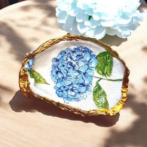Hydrangeas Shell Ring Dish: Gold Leaf Coastal Decor